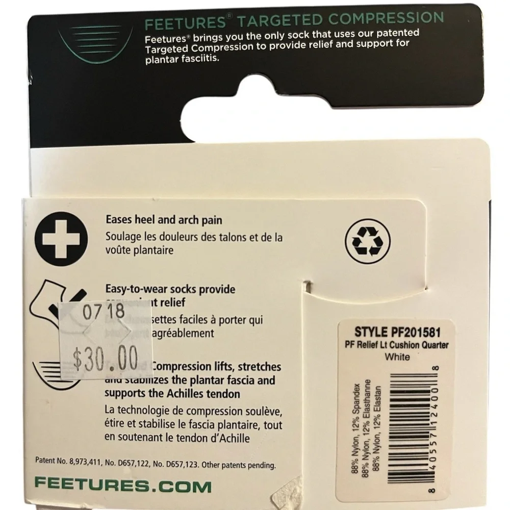 NWT Feetures Plantar Fasciitis Relief Sock Ultra Light Quarter Size S